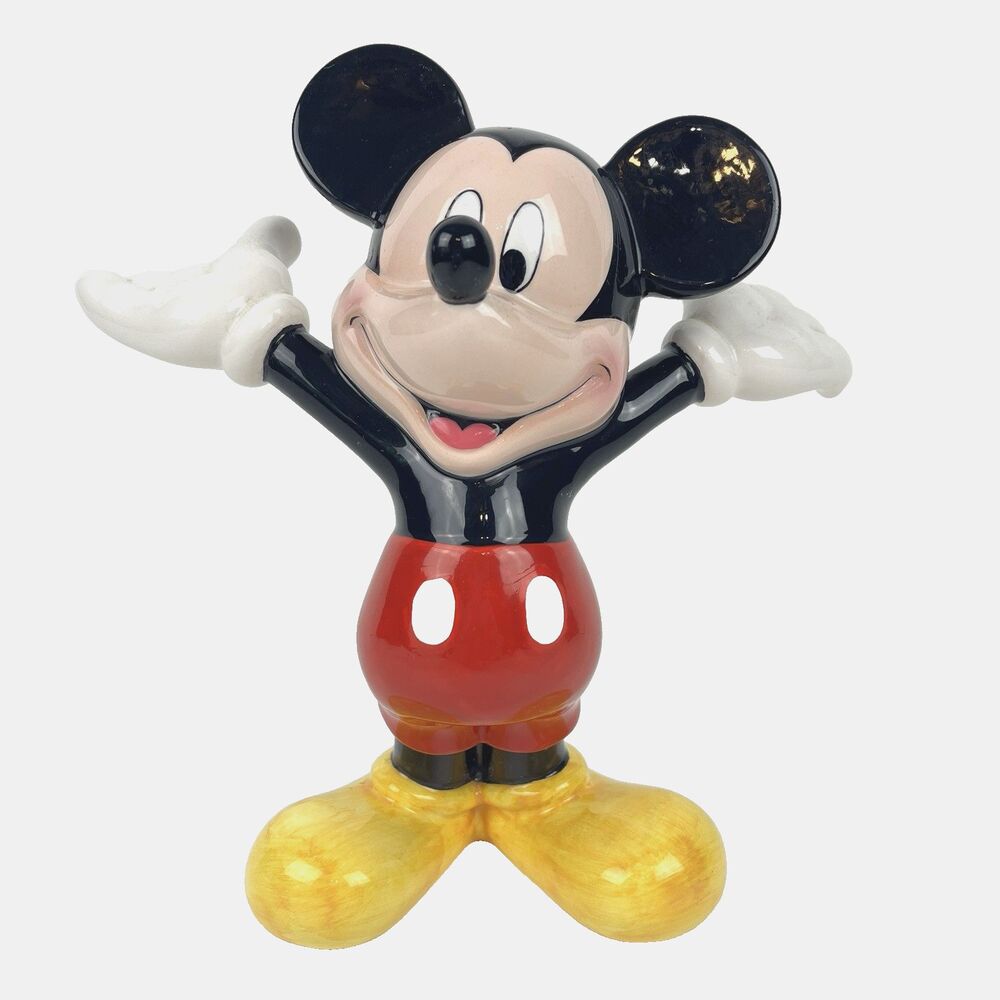 Vintage Disney Classic Mickey Mouse 9in Porcelain Statue Arms Wide Open 1980s